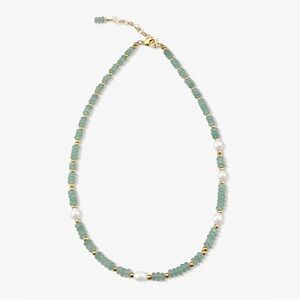 Betty Necklace/ Green Jade & fresh water pearl Gold Beaded Necklace